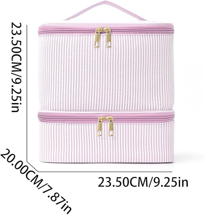 hibear Nail Supplies Organizer Nail Polish Storage Holds 30 BottlesNail Polish Storage Holds 30 Bottles Nail Kit Case Makeup Bag Vanity Case for Women (Striped pink)