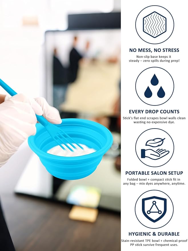 YOOVR 19PCS Hair Bleach Highlighting Kit with Hair Dye Brush and Bowl Set Color Whisk, Highlight Frosting Cap with Hook, Gloves Capes, Home Use Salon Tools for Hair Bleaching Coloring Dying (Blue)