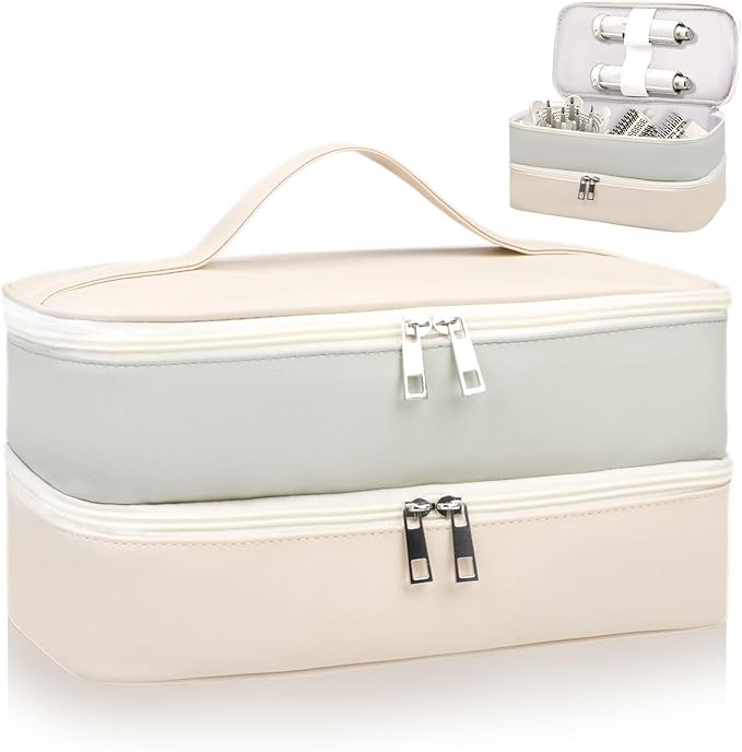Sambois Travel Carrying Case for Shark Flex Style, Double Layer Storage Case for Shark SpeedStyle Hair Dryer Attachments, Waterproof PU Leather Organizer Bag for Shark Airwrap Styler (Gray&White)