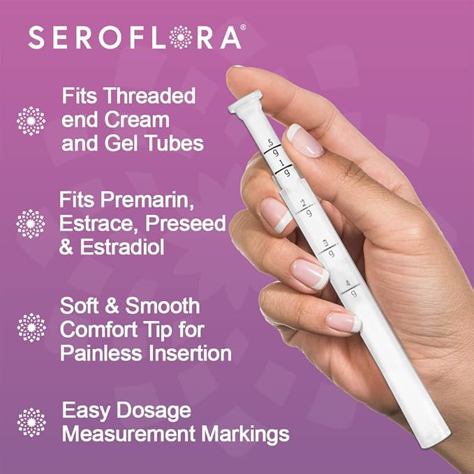 Seroflora Disposable Vaginal Cream Applicators - Fits Premarin, Estrace, Preseed and Most OTC Gels, Lubricants, and Creams - Threaded End, Comfort Tip, and Dosage Markings (30 Pack) Made in USA.
