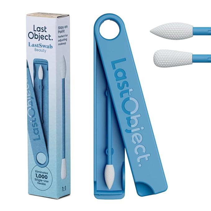 LastSwab Reusable Q-Tips for Makeup - Precision Silicone Cotton Swabs for Eyeliner, Mascara & Touch-Ups - Eco-Friendly Washable Q Tip Alternative - Zero Waste, Travel Case - Blue