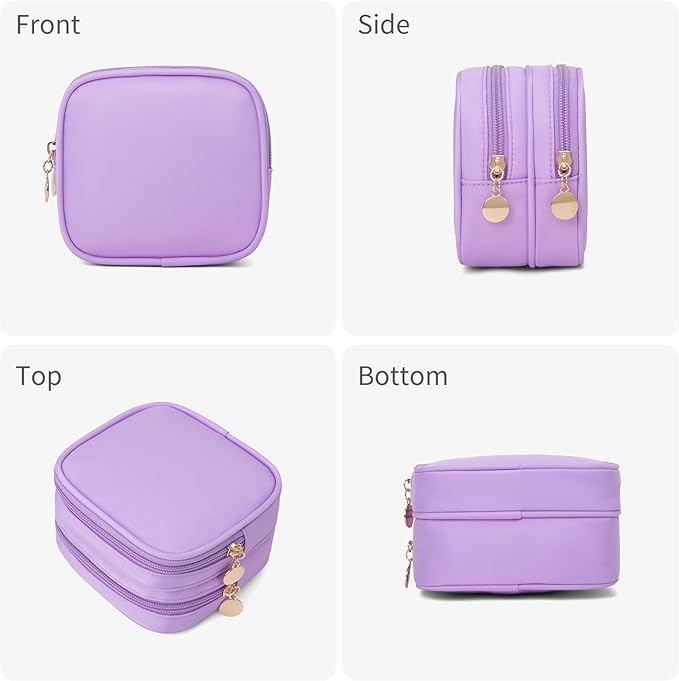 XIAOLER Small Makeup Pouch, Double Zipper Cosmetic Bag, Travel Makeup Bag, Cute Makeup Bag for Purse, Mini Toiletry Bag (lilac)