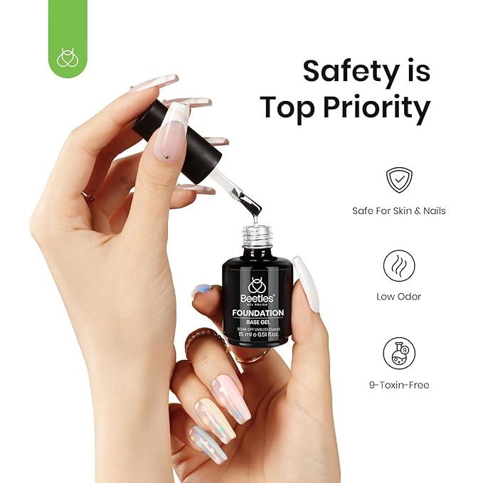 Beetles 3Pcs 15ml Builder Nail Gel with No Wipe Top Coat and Base Coat Kit for Gel Polish Shine Finish & Long Lasting Nail Protection UV/LED Lamp Needed for Women