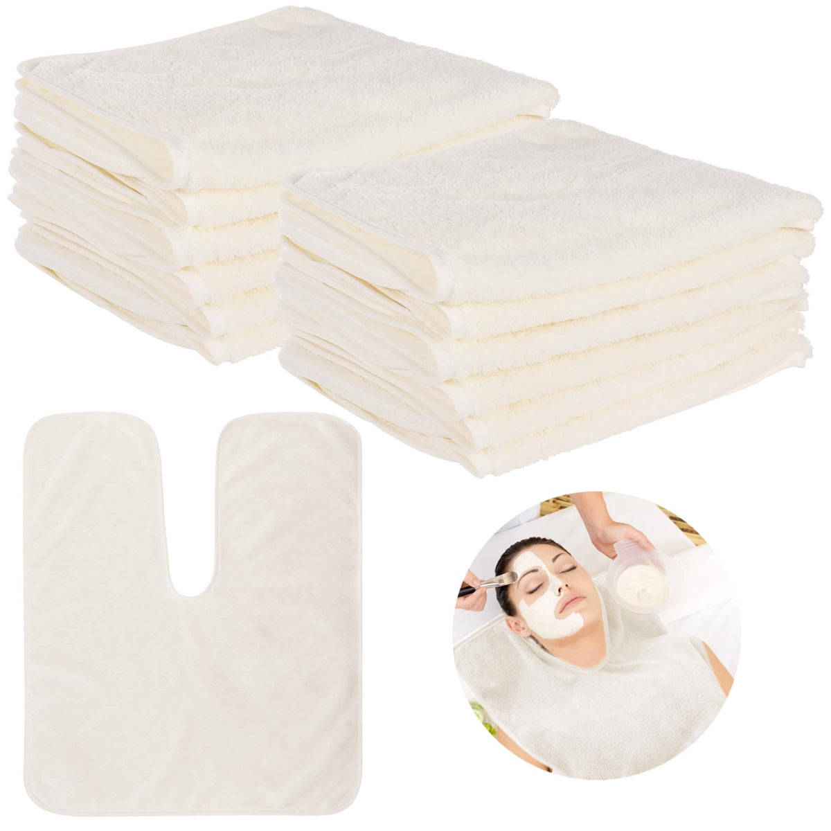 12PCS White U-Shaped Coral Fleece Towels, Salon SPA Facial Cleansing Cloth