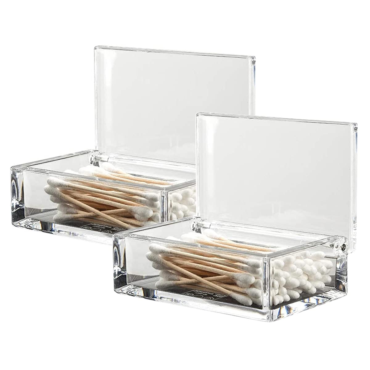 Sizikato Set of 2 Clear Acrylic Q-Tip Holder Bathroom Cotton Swab Dispenser.