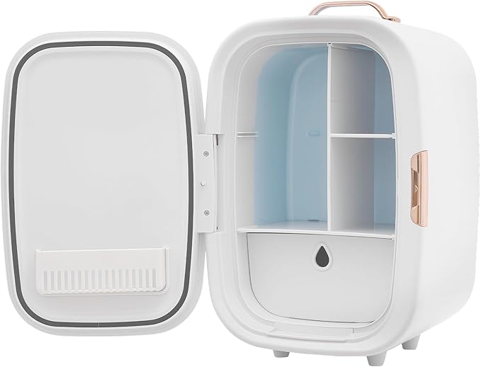 PLITEDDE Skincare Fridge, 12L Mini Fridge, Portable Makeup Refrigerator - Large Capacity, Cooling & Heating Dual-Function, Adjustable Space Layout, Low Noise for Bedroom, Office, Car, Dorm (White)