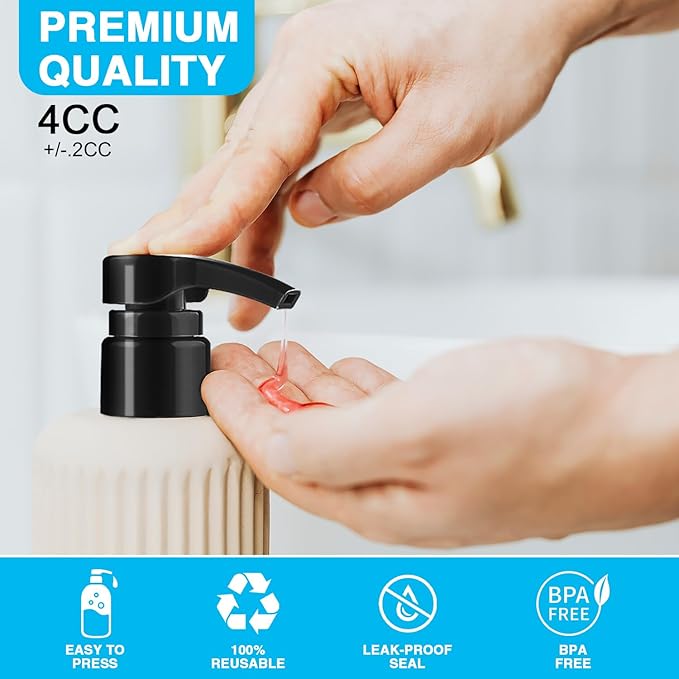 4-Pack Shampoo Pump for Liter 33.8 oz Shampoo and Conditioner Pump Dispenser Fits Most Salon Bottles with 1.1 inch Opening, Black & White Replacement Pump Top for Soft Hair Product,Body Wash,Lotion