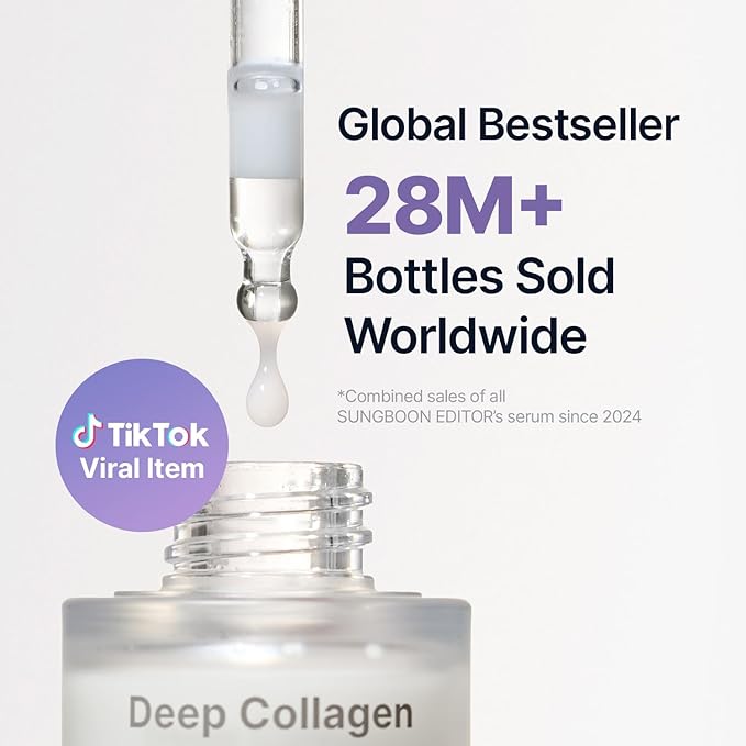 SUNGBOON EDITOR Deep Collagen Serum, 5% Volufiline + 58% Low Molecular Collagen + 2% Niacinamide, Hydrating & Smoothing Face Serum, Korean Skincare, 1.01 fl oz, Gifts for Women