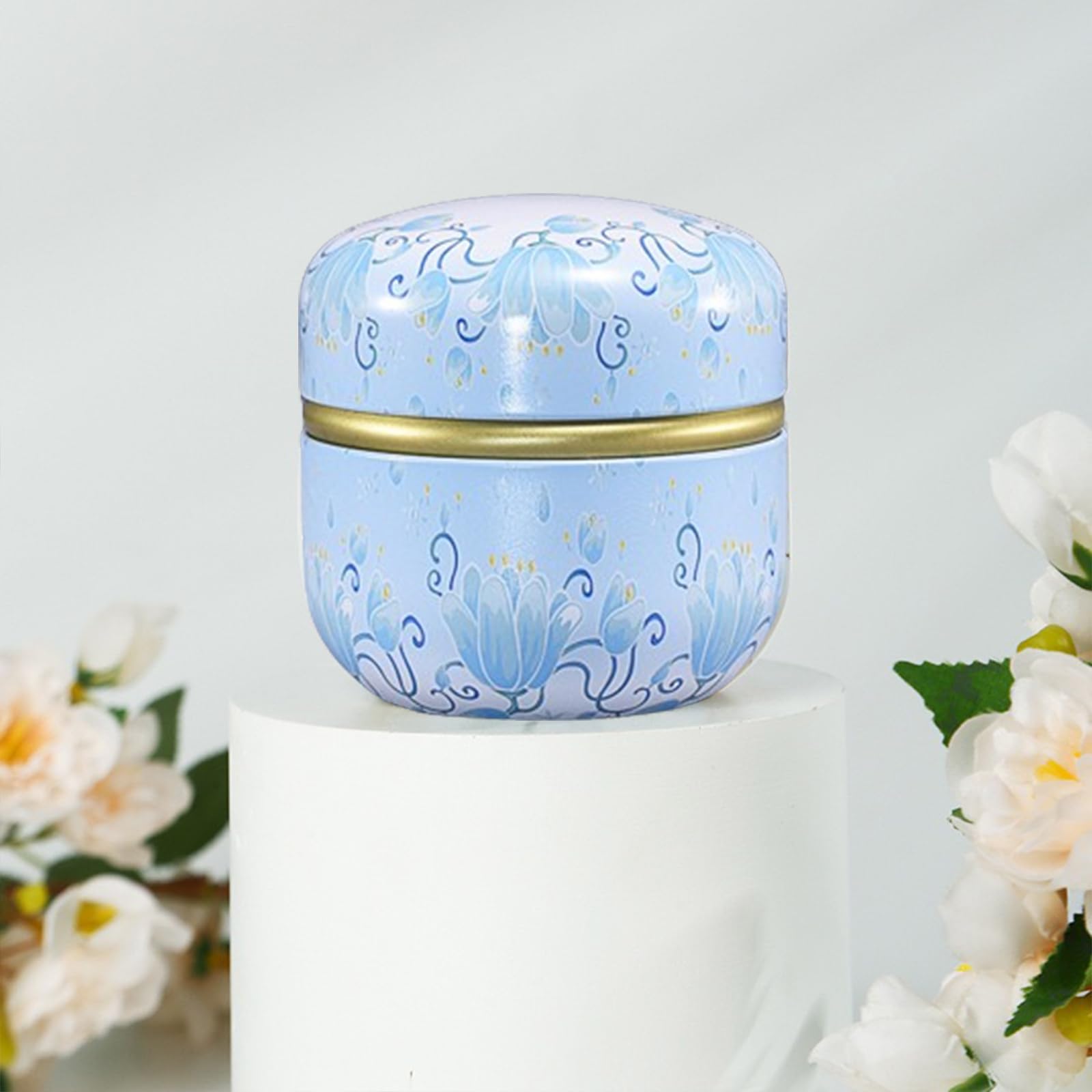 Qopoto Body Powder Puff and Container for Dusting Powder (Light Blue)