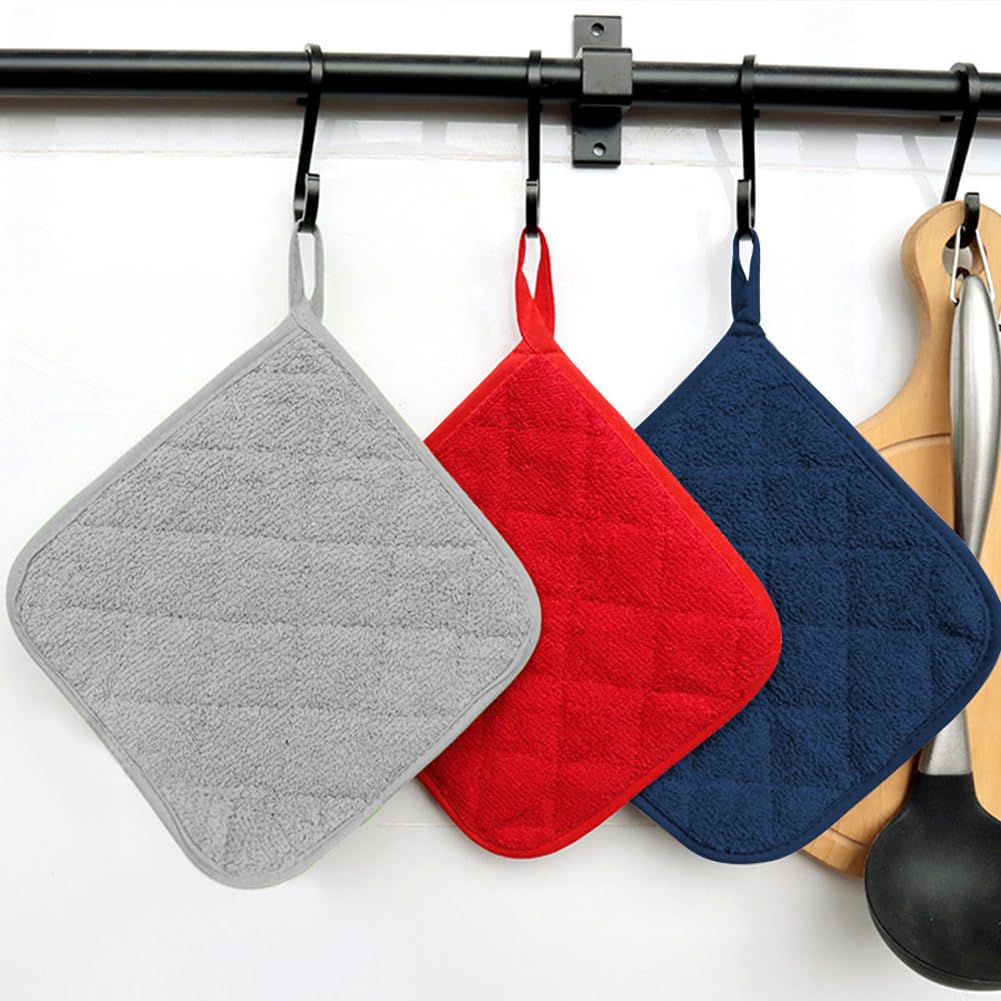 meioro 4-Pack Pot Holders for Kitchen High Heat Resistant Potholder, 100% Cotton Hot Pads, Quilted Terry Hot Pot Holder Set for Kitchens, Washable Trivet for Cooking and Baking 7x7 Inches (Dark Grey)