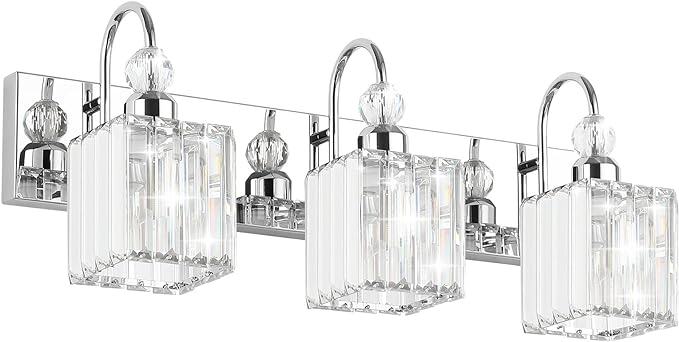 Ralbay Chrome Crystal Bathroom Vanity Light - 3-Lights, 24" Modern Wall Light Fixtures