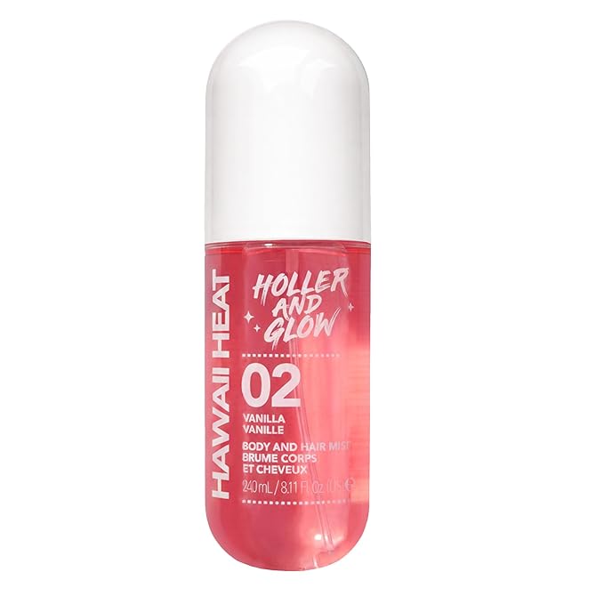 Holler And Glow Hawaii Heat Body & Hair Mist, Warm Vanilla, Peony & Amber Scent, Long-Lasting Daily Fragrance, Lightweight, Vegan, Cruelty-Free, Alcohol-Free, Hydrating Hair Perfume, 8.11 Fl Oz