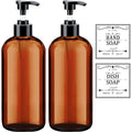 Soap Dispenser with Rust Proof Pump, Waterproof Labels (2 Pack,16 Oz) Bathroom, Plastic Hand Dish Soap Dispenser for Kitchen, Premium Thick Soap Pump Bottles (Amber)