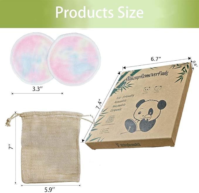 Sopurrrdy 28 Pack Reusable Makeup Remover Face Pads with Laundry Bag Washable Soft and Comfortable Cleaning Face Skin,Washable Bamboo Cotton Rounds Colorful