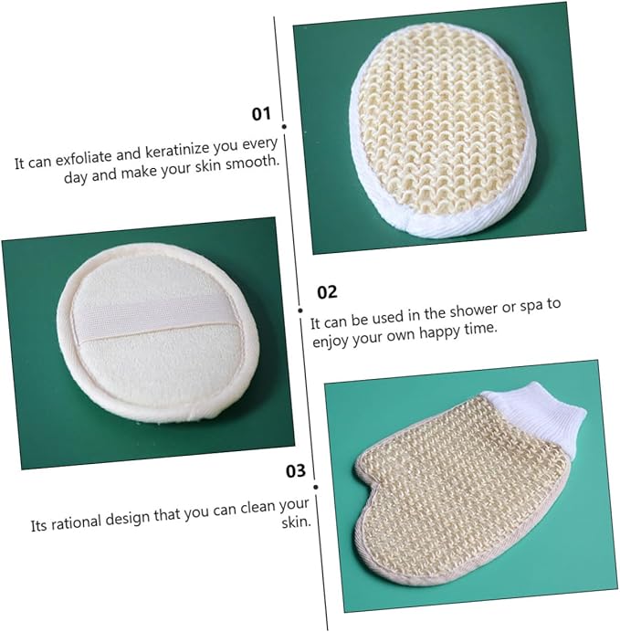 Vaguelly 4-Piece Back Scrubber Set Adjustable Bath Strap Glove Sponge for Shower for Relaxation and Exfoliation