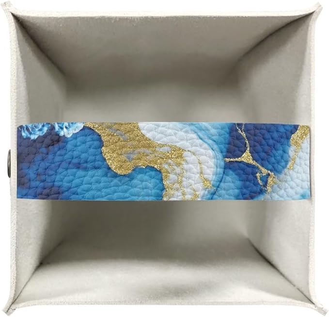 Blue Marble Butterfly Modern Tissue Box Holder, Waterproof Square PU Leather Napkin Case with Metal Button Closure, Decorative Tissue Cover Organizer for Vanity, Desk, Car, and Living Room