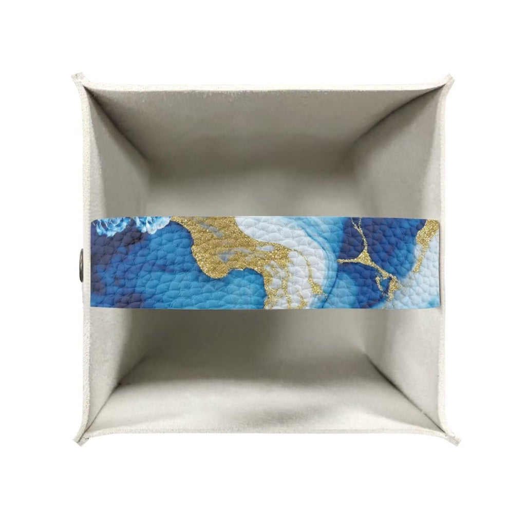 Pzuqiu Blue Marble Butterfly Modern Tissue Box Holder, Waterproof Square PU Leather Napkin Case with Metal Button Closure, Decorative Tissue Cover Organizer for Vanity, Desk, Car, and Living Room