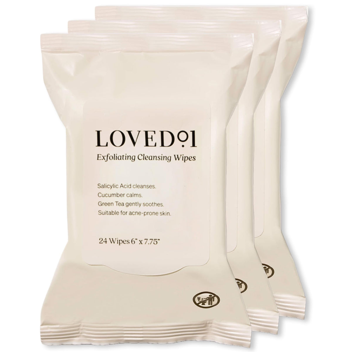 Loved01 Salicylic Cleansing Wipes, Fragrance-Free, Blemish-Prone, 24 Count
