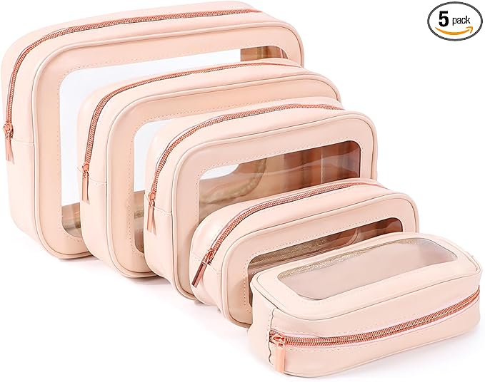 YOPCDJ 5PCS Diaper Bag Organizer Pouch Set, TSA Approved Toiletry Bag，Clear Waterproof TPU Makeup Bag Set Travel Organizer Bags for Women and Kids