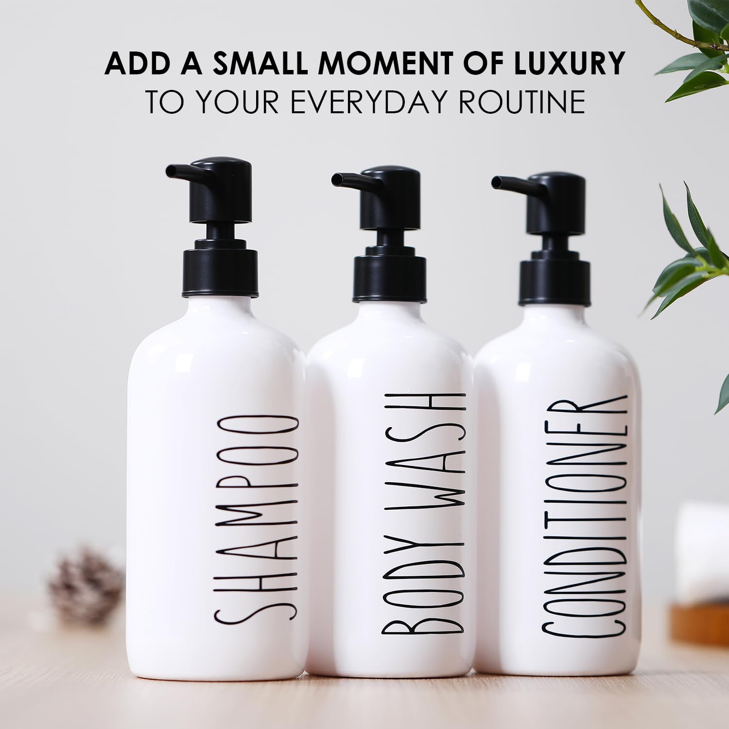 HOMCDALY Shampoo and Conditioner Dispenser Set of 3, 21oz Shower Soap Bottles with Pump, Refillable Shampoo Conditioner Body Wash Dispenser, Bathroom Shower Shampoo Bottles, shampoo container(P-White)