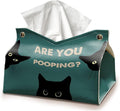 Funny Rectangle Tissue Box Cover for Bathroom, Cute Cat Tissue Box Holder, are You Pooping Funny Bathroom Decor, Vintage Green PU Facial Paper Case Cats Gifts for Cat Mom Women 9.8x5.9x5.9