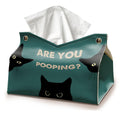 Funny Rectangle Tissue Box Cover for Bathroom, Cute Cat Tissue Box Holder, are You Pooping Funny Bathroom Decor, Vintage Green PU Facial Paper Case Cats Gifts for Cat Mom Women 9.8x5.9x5.9