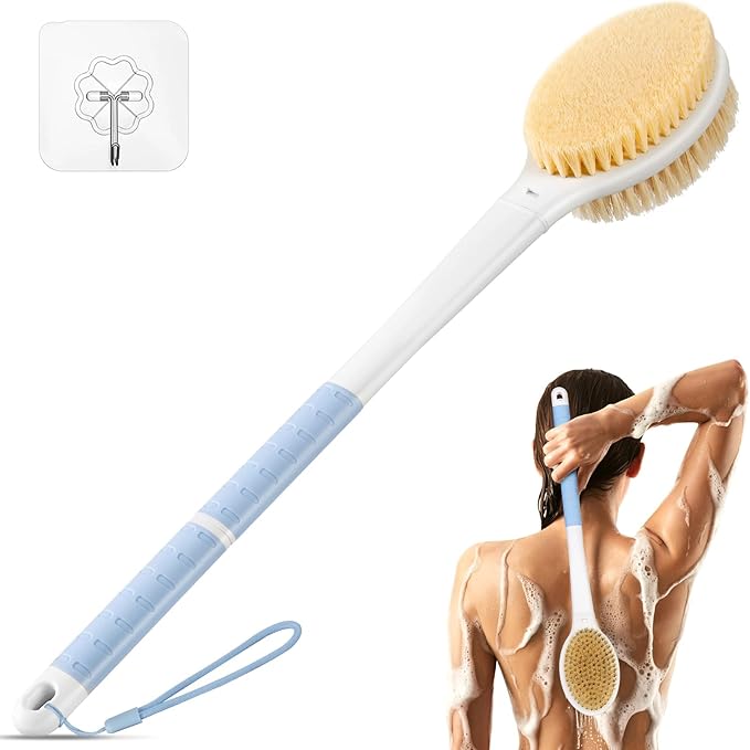 Dry Brushing Body Brush for Massage - Natural Boar Bristle Exfoliating Brush with Massage Nodes for Lymphatic Drainage, Cellulite, Blood Circulation Improving Skin Health for Women Men Elderly(Black)