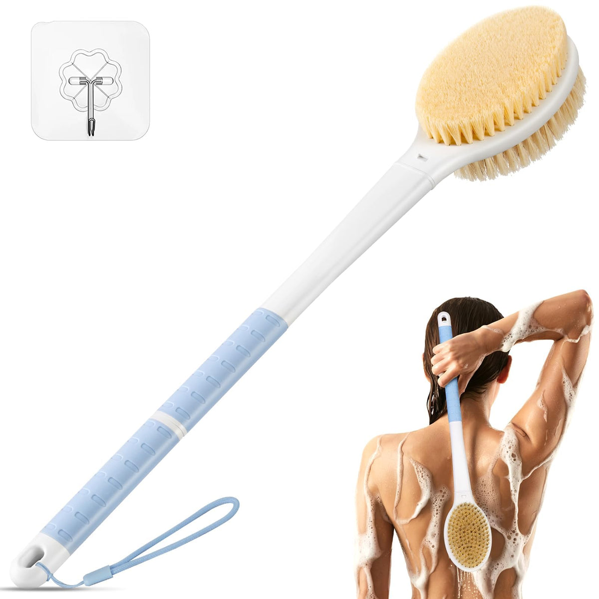 Dry Brushing Body Brush for Massage - Natural Boar Bristle Exfoliating Brush with Massage Nodes for Lymphatic Drainage, Cellulite, Blood Circulation Improving Skin Health for Women Men Elderly(Grey)