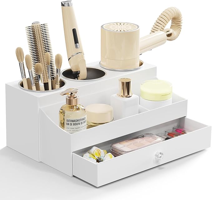 GFWARE Hot Hair Styling Tool Organizer with Drawer & 3 Cooling Cups, White
