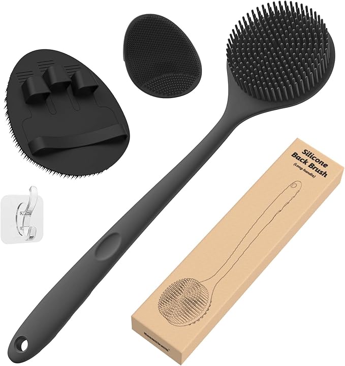 Manmihealth Silicone Back Scrubber & Shower Brush Set Thin Bristles