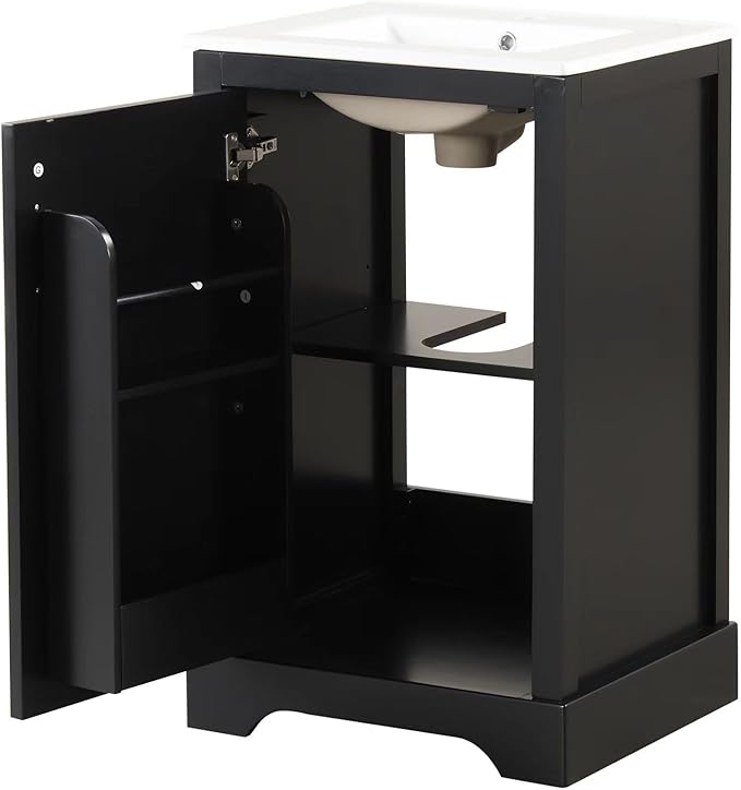 Bellemave 20" Bathroom Vanity with Sink, Small Bathroom Cabinet with Soft Closing Door, Free Standing Single Basin Bathroom Vanity with 2-Tier Storage Rack and Adjustable Shelve(Black)