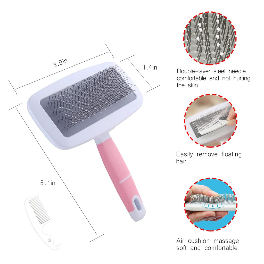 Crafterlife Small Animal Pet Grooming Kit with Pet Shedding Slicker Brush, Bath Massage Glove, Pet Grooming Comb, Nail Clipper Trimmer for Rabbit, Puppy, Kitten, Guinea Pig, Hamster, Ferret (Pink)