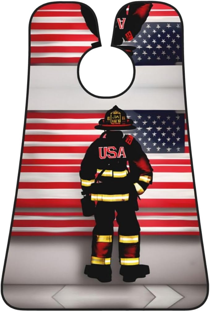 Red Stripe Firefighter Usa Flag Print Beard Bib Apron For Men, Beard Hair Catcher For Men Shaving Trimming,Beard Cape Cloth, Black