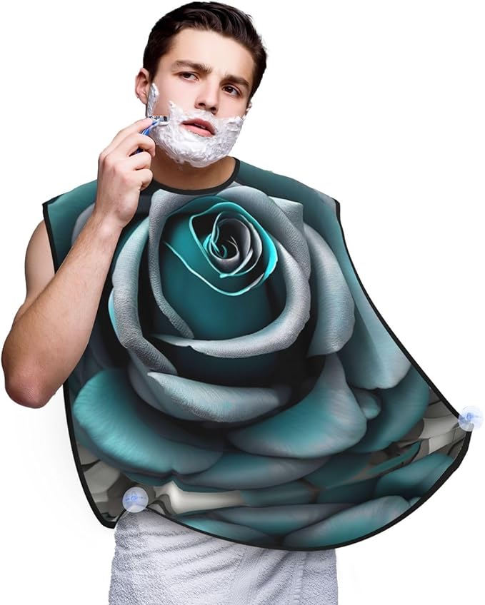 NOUZU Teal Gray Rose Print Beard Bib Apron For Men, Beard Hair Catcher For Men Shaving Trimming,Beard Cape Cloth