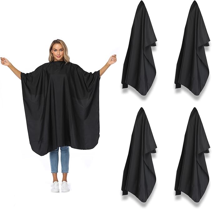 Minewill Waterproof Nylon Salon Hair Cutting Cape,Large Haircut Cape with Adjustable Elastic Neckline,Hairdressing Apron for Home Salon and Barbershop,4 pack