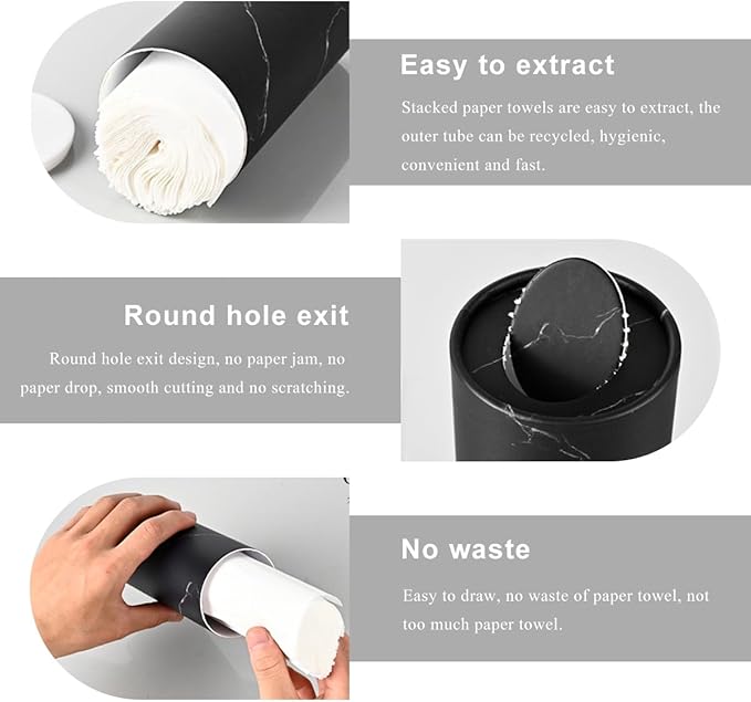 4PCS Car Tissue Holder, Car Cup Holder Convenient Travel Tissue Tube Box with Facial Tissues, Portable Round Tissues Holder Paper Towel Cylinder for Car Home Office (Marble Black)