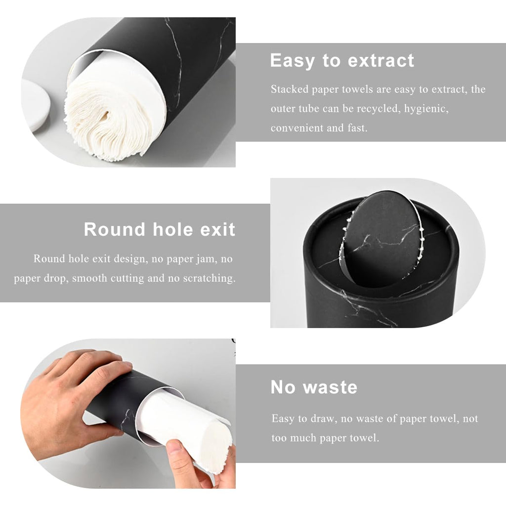 FSTURIOS 4PCS Car Tissue Holder, Car Cup Holder Convenient Travel Tissue Tube Box with Facial Tissues, Portable Round Tissues Holder Paper Towel Cylinder for Car Home Office (Marble Black)