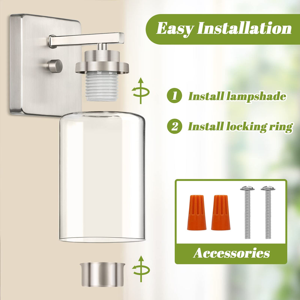 Set of 2 Wall Sconces for Bathroom, Brushed Nickel Vanity Light Fixtures