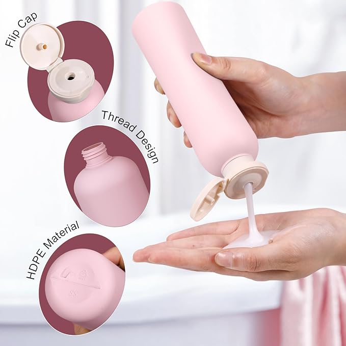 UMETASS 8.8oz Travel Essentials Shampoo Bottles for Toiletries,Empty Plastic Squeeze Bottles with Flip Cap for Toiletries Travel Size Shampoo and Conditioner (3 pack, pink)