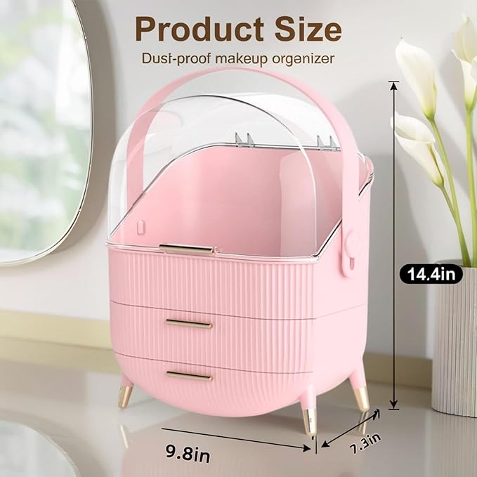 XAIODRAGONSKY Egg Makeup Organizer, Egg Shape(Oval) Makeup Storage Box Countertop Portable Vanity Cosmetics Organizer