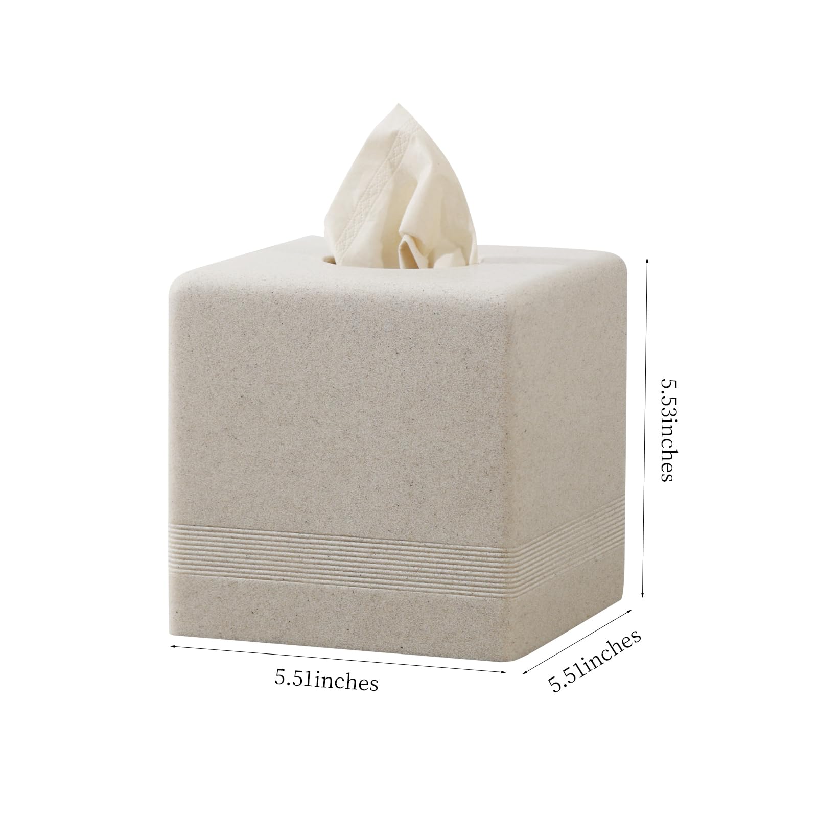Haocoott Tissue Box Cover Square, Resin Facial Tissue Holder Covers Cube Toilet Paper Holder Case Dispenser Home Decorative for Bathroom Kitchen Bedroom Living Room Office (Beige)