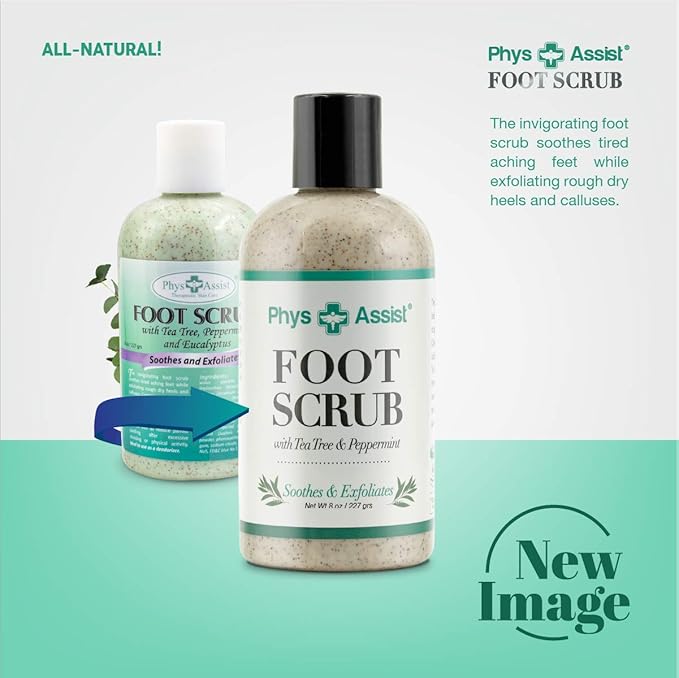 PhysAssist Foot Scrub – Exfoliating & Hydrating Foot Care Scrub for Dry, Rough Feet – Tea Tree, Peppermint & Apricot Seed Exfoliation – 8 oz Bottle