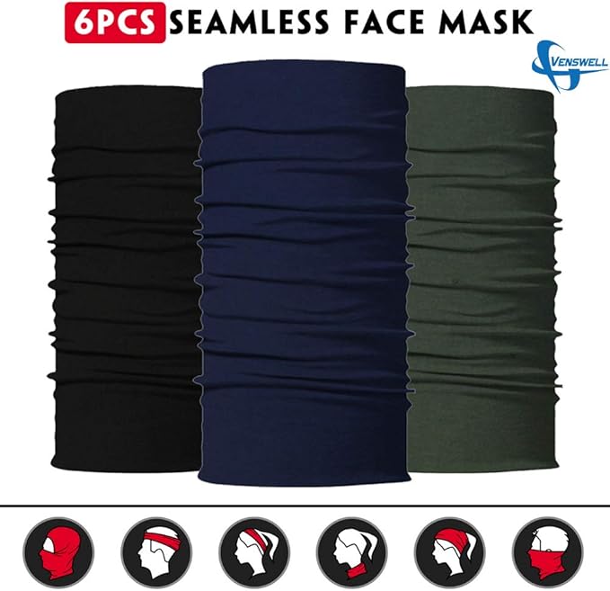 Neck Gaiter Mask, Sun Mask, Rave Bandana Face Mask, Seamless Face Scarf, Headband for Men Women (A-Multi Solid)