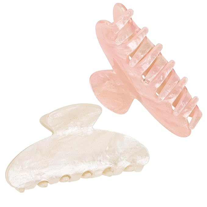 ACO-UINT 2 Pack Hair Claw Clips for Women Acrylic Claw Clips for Thick Hair Non-slip Clip for Hair Large Claws Hair Accessories for Women and Girls（White&Pink