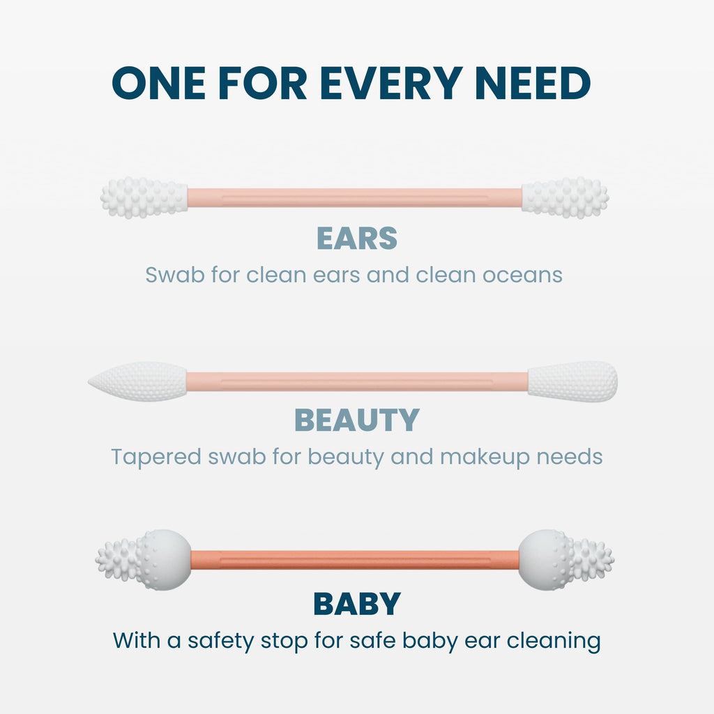 LastSwab™ Baby Reusable Q-Tips for Newborns & Infants - Gentle Silicone Safety Swabs, Ear & Nose Cleaner - Washable Cotton Swab Alternative, BPA-Free, Zero Waste - Peach