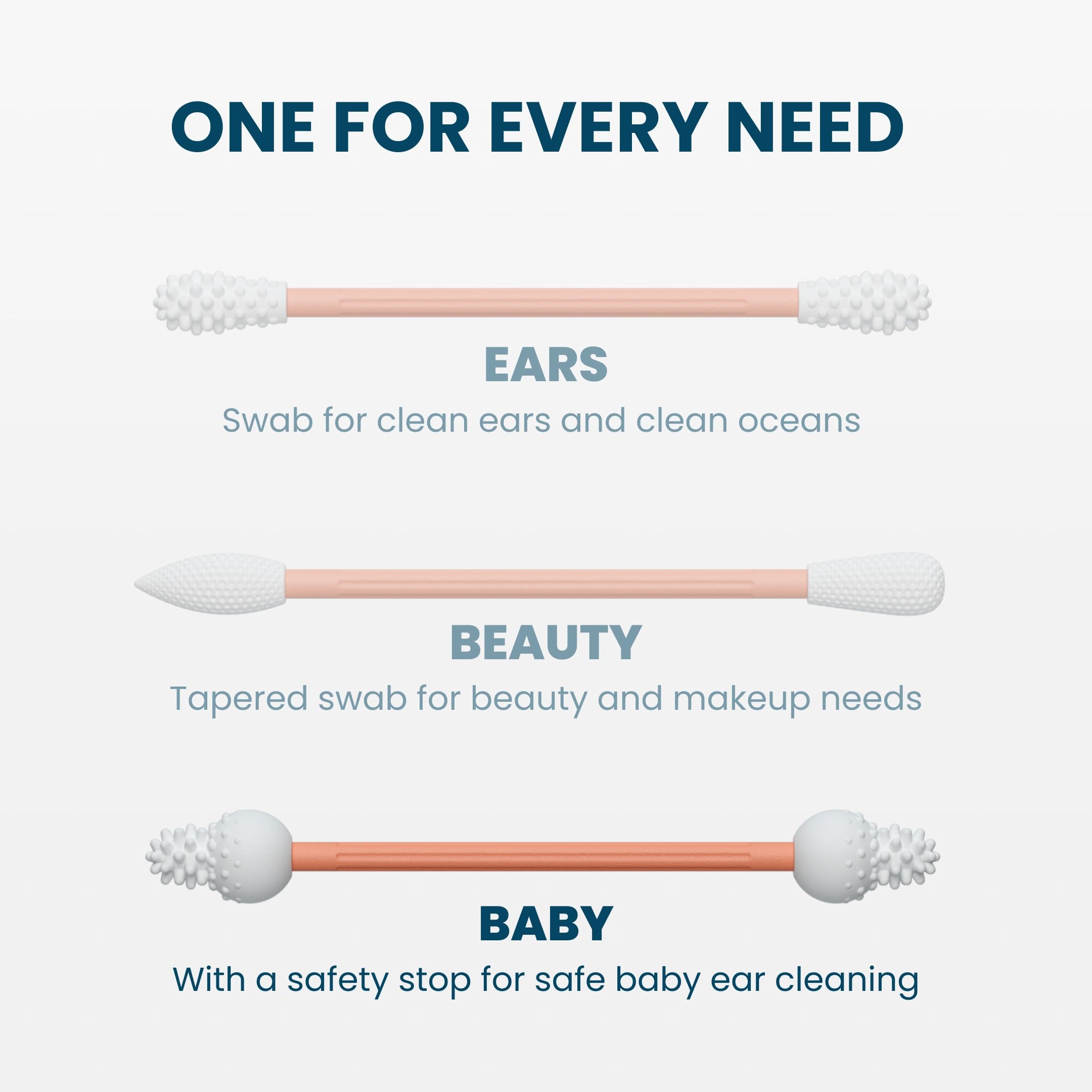 LastSwab™ Baby Reusable Q-Tips for Newborns & Infants - Gentle Silicone Safety Swabs, Ear & Nose Cleaner - Washable Cotton Swab Alternative, BPA-Free, Zero Waste - Peach