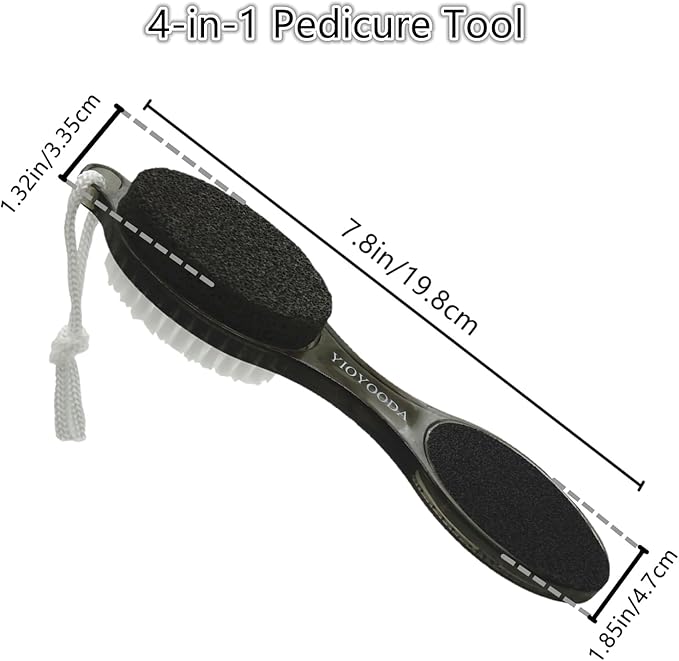 Foot File Callus Remover 4-in-1, 3 Pcs Feet Scraper Pedicure Tools with Pumice Stone, Scrubber Brush, Foot Rasp and Sand Paper, Double Sided Multi Purpose, Clear Pink, Blue, Black