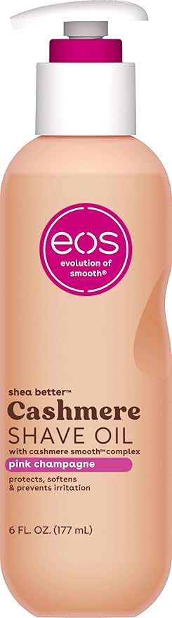 eos Cashmere Shave Oil – Pink Champagne, Moisturizing Shave Oil with Shea Butter & Glycerin, Helps Prevents Irritation & Razor Burn, Vegan, 6 fl oz