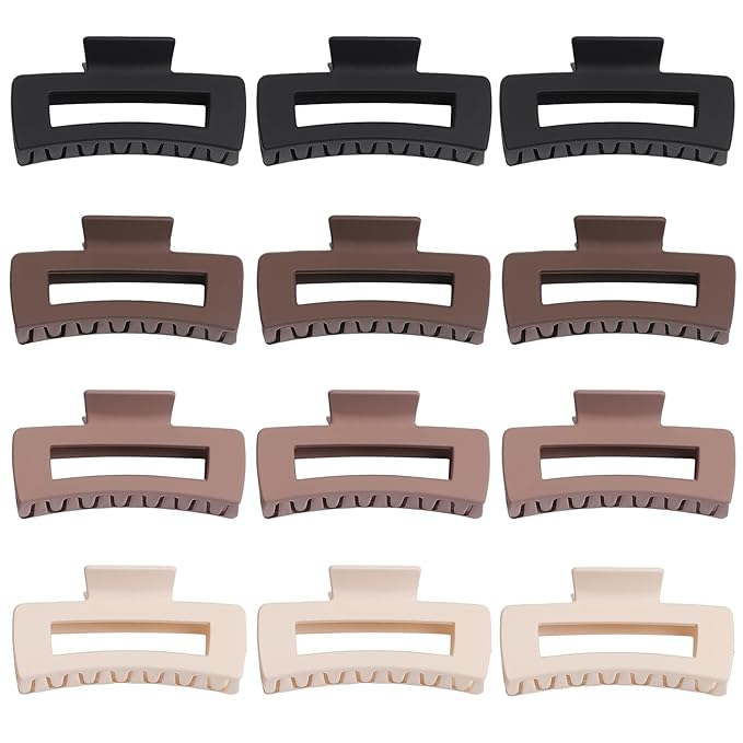 Sisiaipu 12 Pcs Large Hair Claw Clips for Thick Hair, 4.1 x 2.1 x 1.2 Inch, Square Hair Clips Jumbo Jaw Clips, Bulk Hair Accessories for Women and Girls - Brown