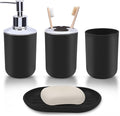 LGURT Matte Black Bathroom Accessories Set, 4-Piece Plastic Black Bathroom Organizer with Soap Dispenser, Toothbrush Holder, Rinse Cup & Soap Dish, Classic Black Bathroom Decor